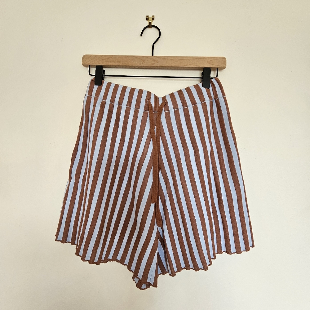 Rus Clothing Makisu High Waist Knit Brown & Blue Striped Shorts Small
